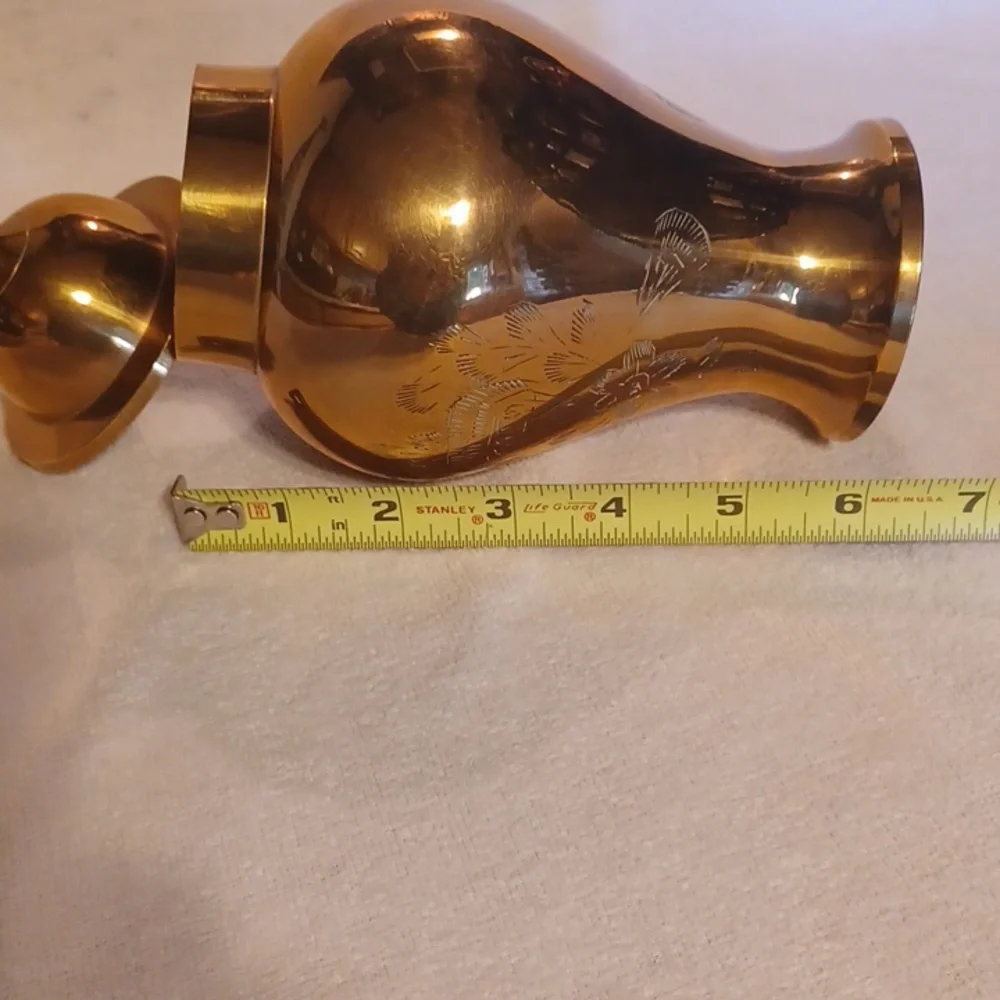 Vintage Solid Brass Ginger Jar Brass Urn Etcheded Brass Made In India